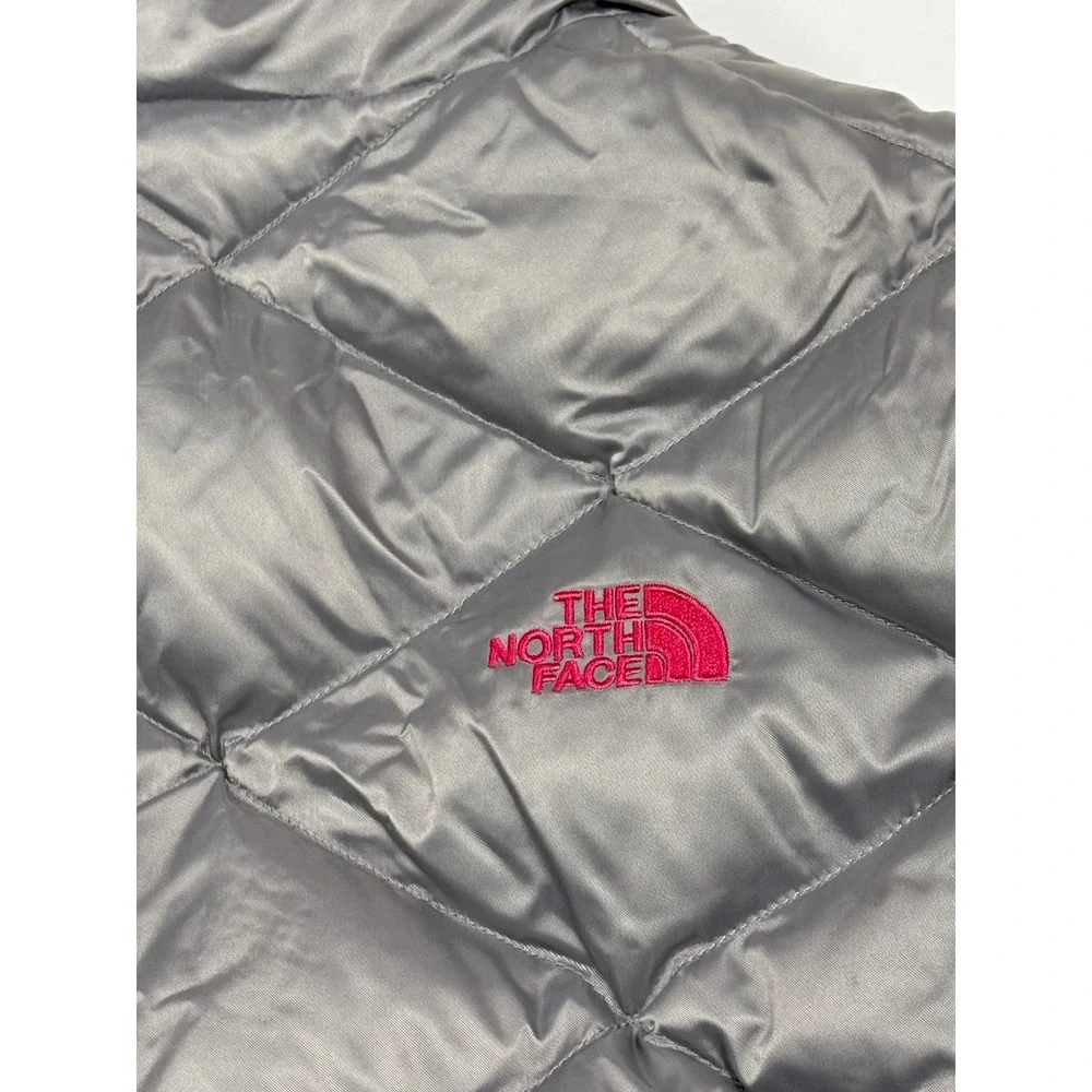 The North Face 550 Fill Down Puffer Jacket‎ Girls L 14-16 Silver Pink Zip Up